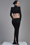Long Sleeves Mermaid Evening Dress High Neck with Belt BM bride