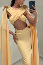 Glamorous Daffodils Sleeveless Long Pleated Prom Dress Online With Beadings
