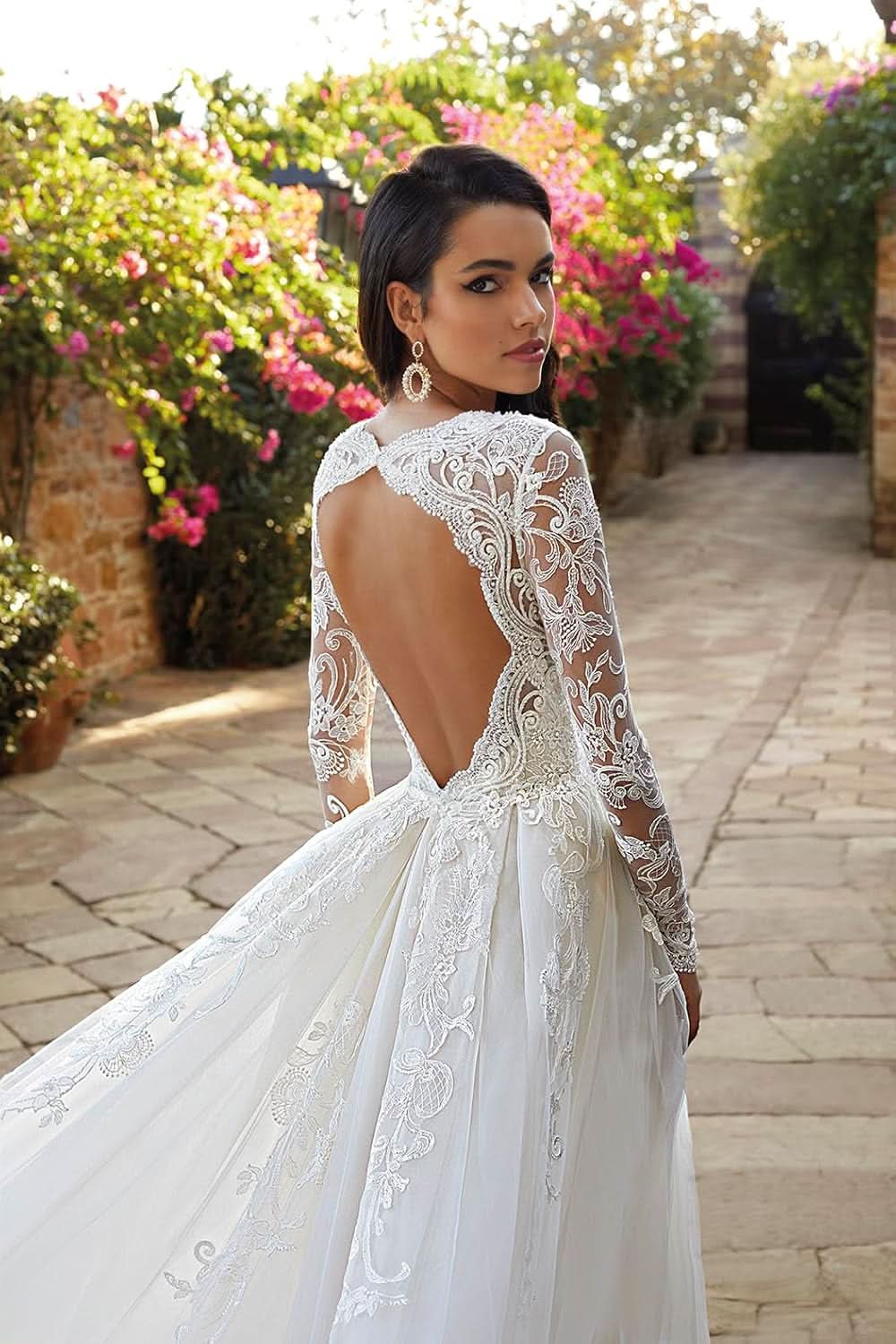 Loyeloy Women's Wedding Dresses for Bride 2025 Sexy V Neck Slit Lace Bridal Wedding Gowns for Bride YJ010