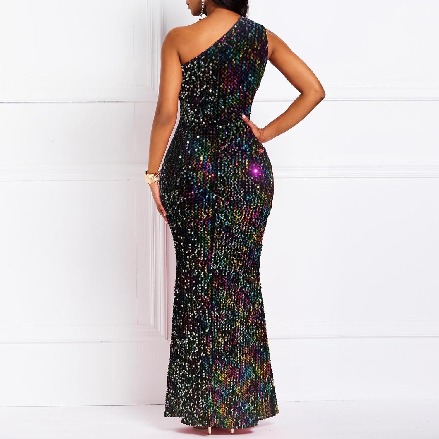 Sequins Fashion Sleeveless Oblique Collar Mermaid Women's Maxi Dress Bodycon Dress Party Dress