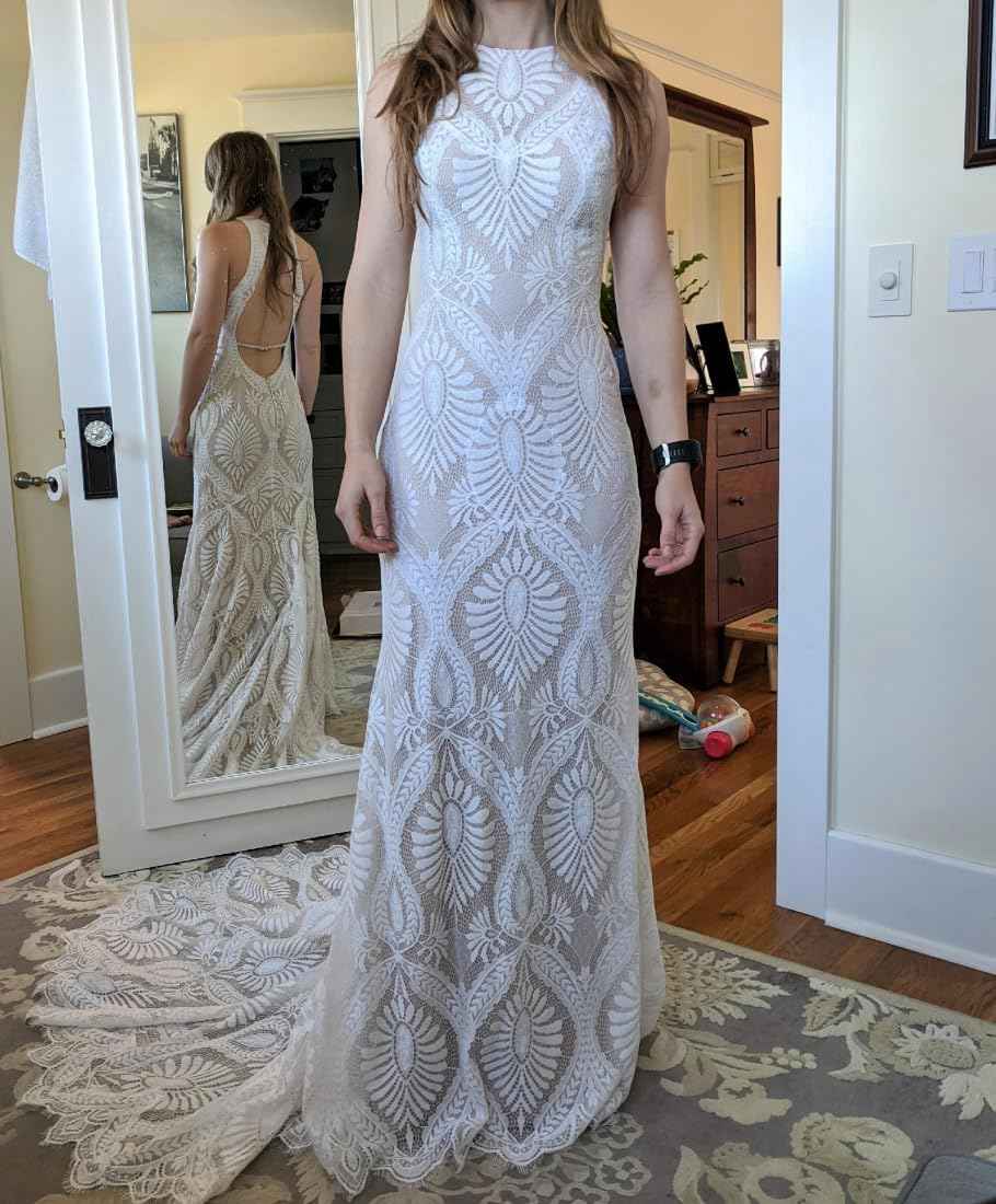 Women's Beach Wedding Dresses for Bride 2022 Vintage Long Sleeves Lace Bohemian Bridal Gown Bmbride