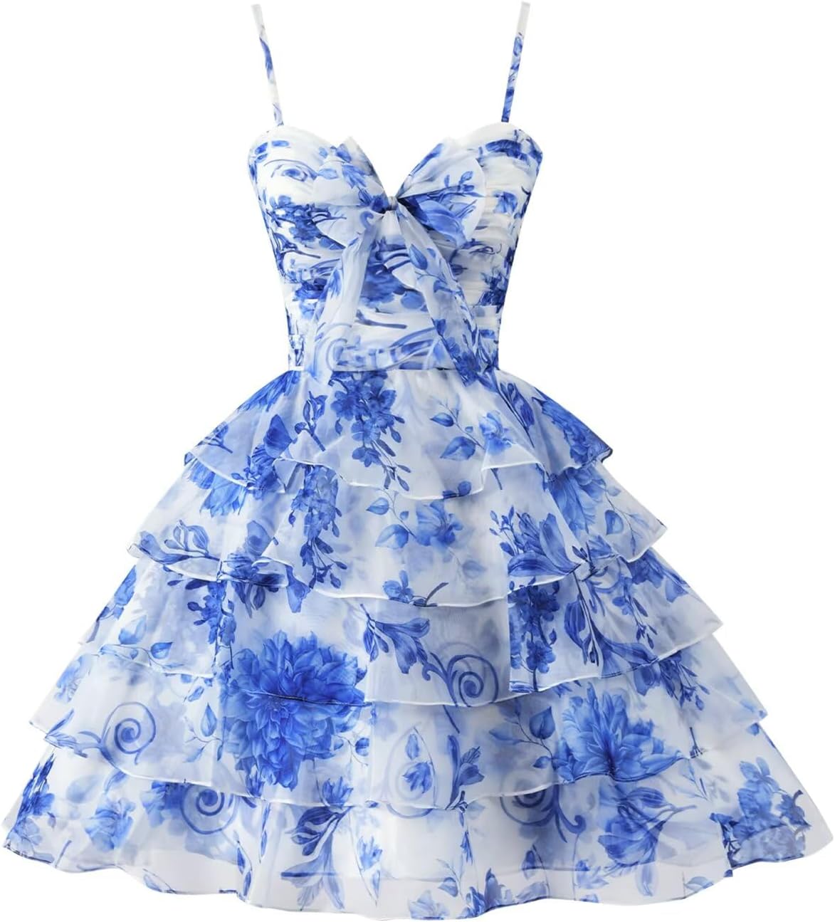 Tiered Ruffles Short Homecoming Dresses with Bow Corset Floral Print Mini Cocktail Party Gown