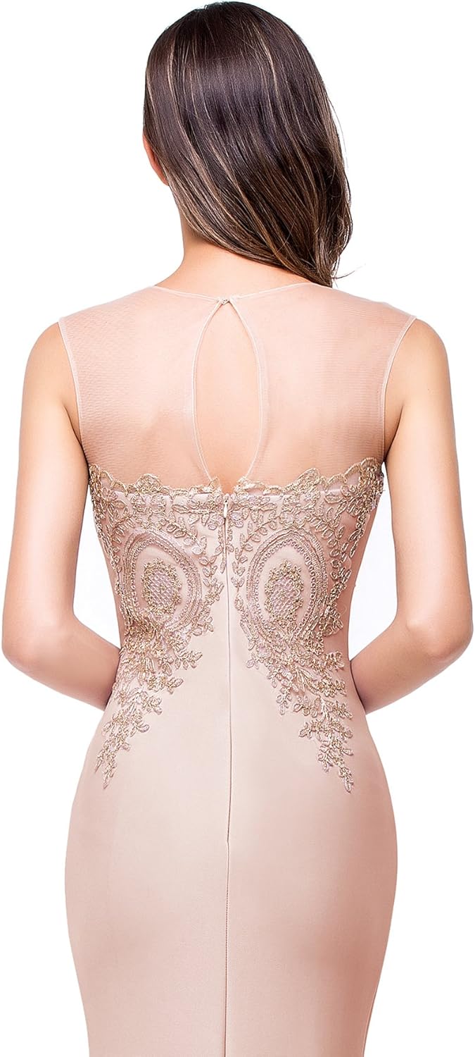 Women's Lace Applique Long Formal Mermaid Evening Prom Dresses Bmbride