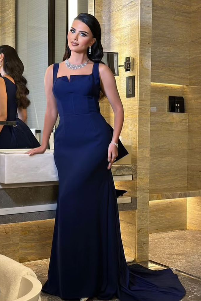 Straps Sleeveless Long Mermaid Prom Dress With Bowknot Pleated