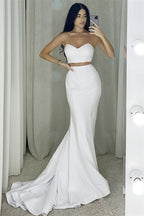 White Two-Piece Mermaid Prom Dress BM bride