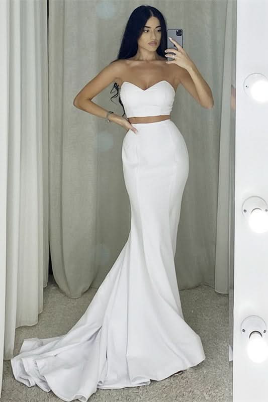 White Two-Piece Mermaid Prom Dress BM bride