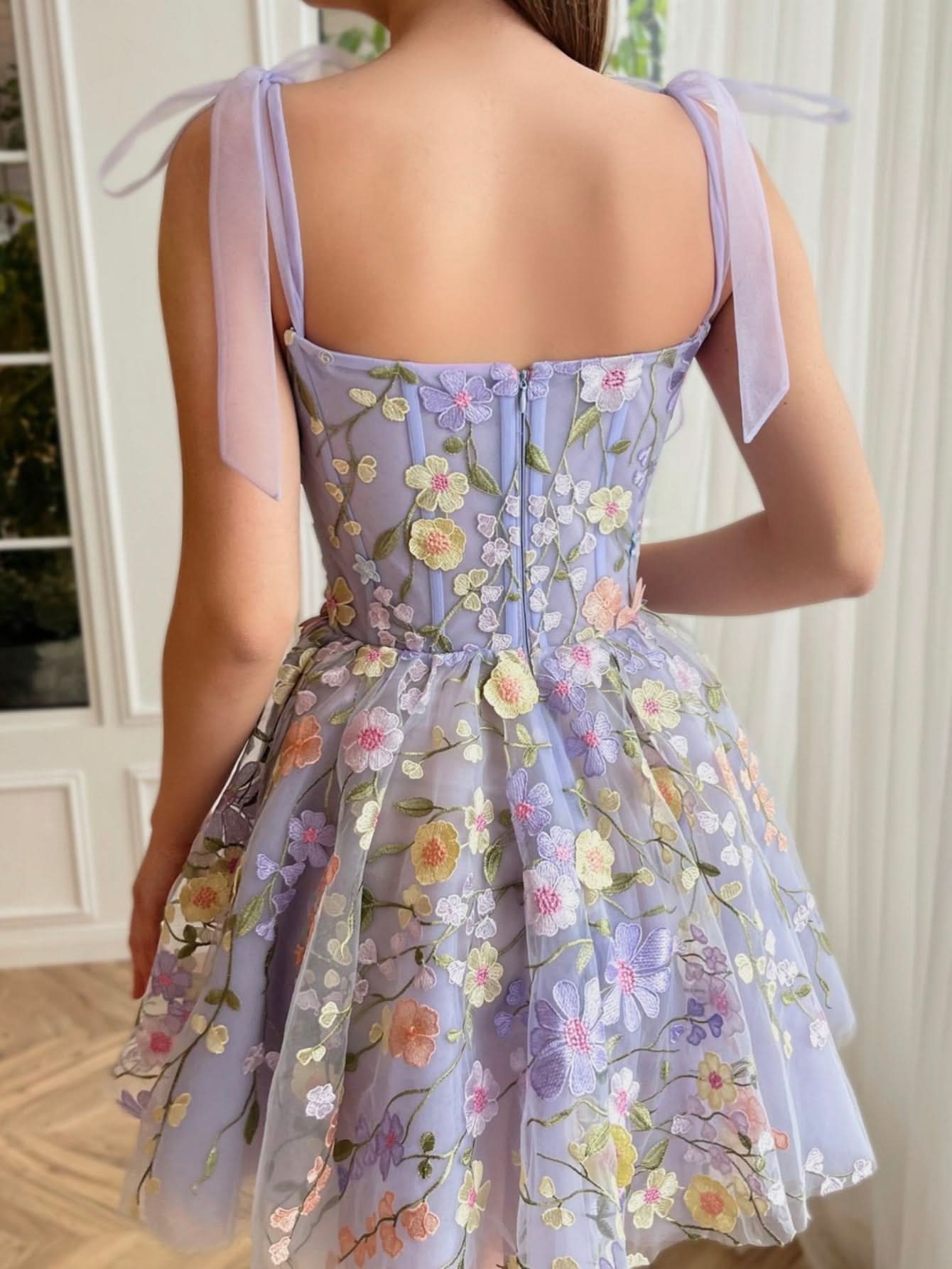 Lovely A-Line Lilac Short Homecoming Dress Adorned with 3D Flowers BM bride