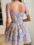 Lovely A-Line Lilac Short Homecoming Dress Adorned with 3D Flowers BM bride
