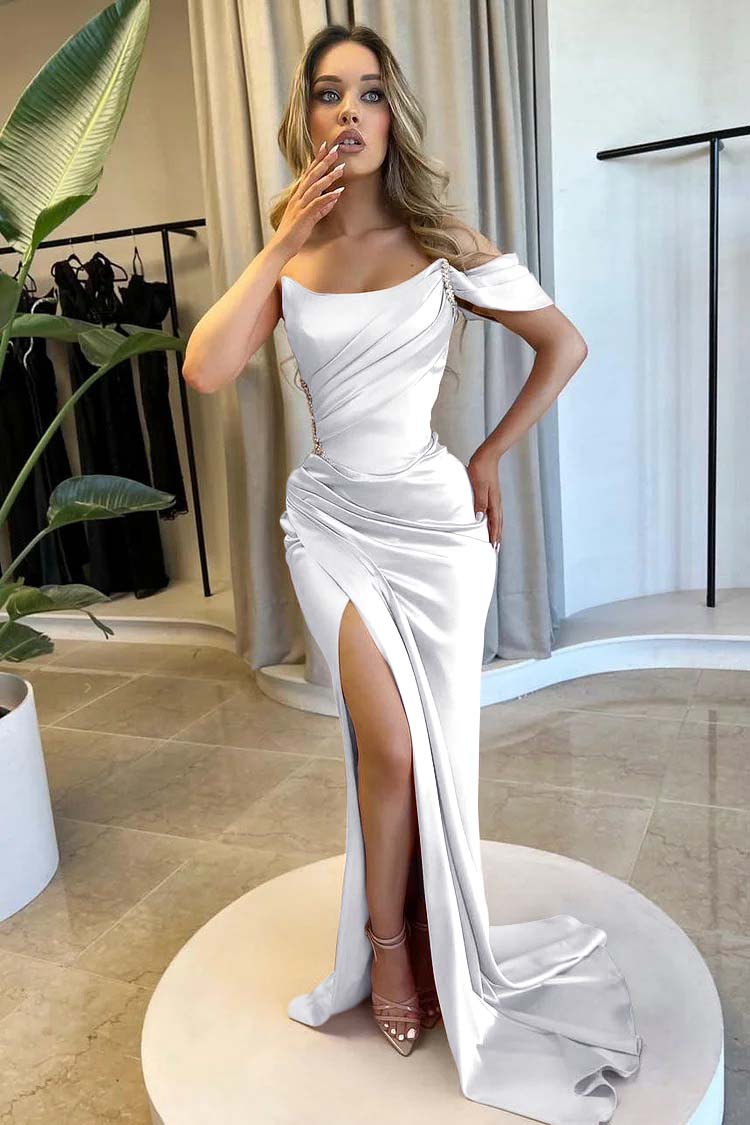 Strapless One Shoulder Long Mermaid Prom Dress With Split Beading BMBRIDE