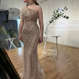 Chic One-Shoulder Long Sleeve Mermaid Prom Dress with Sequin Appliqued BM bride