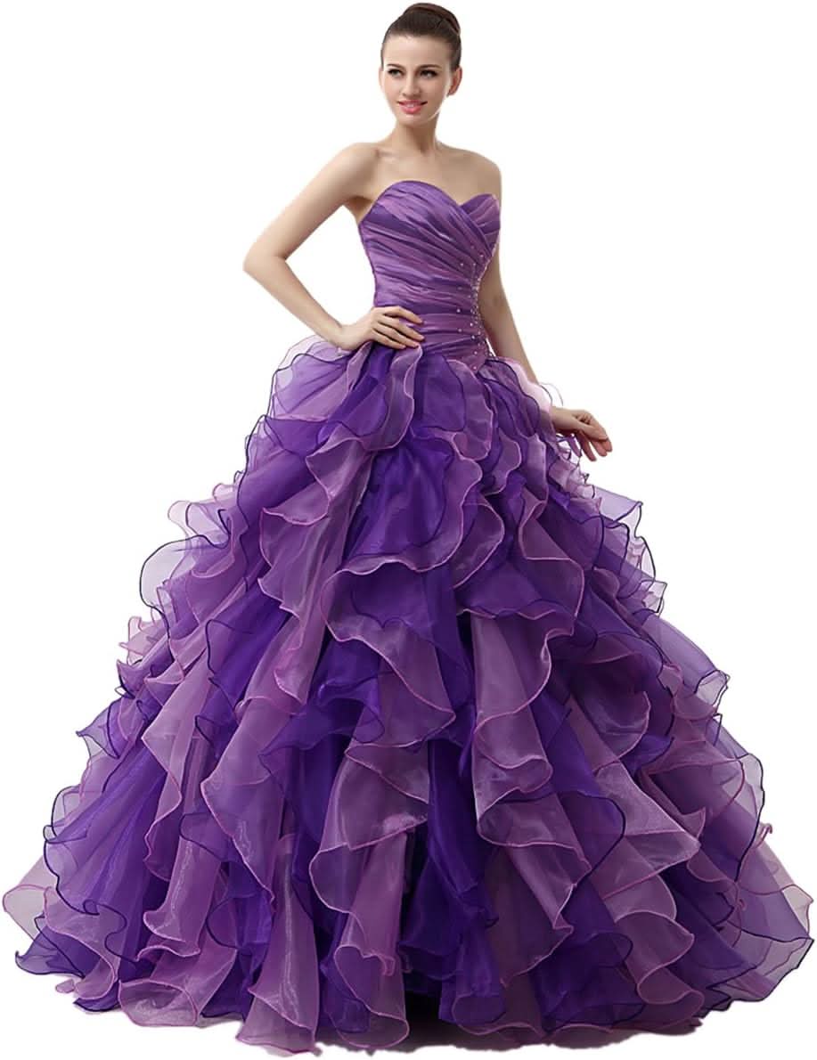 BMbride Women's Beading Sweetheart Ball Gown Tulle Layed Long Quinceanera Dress