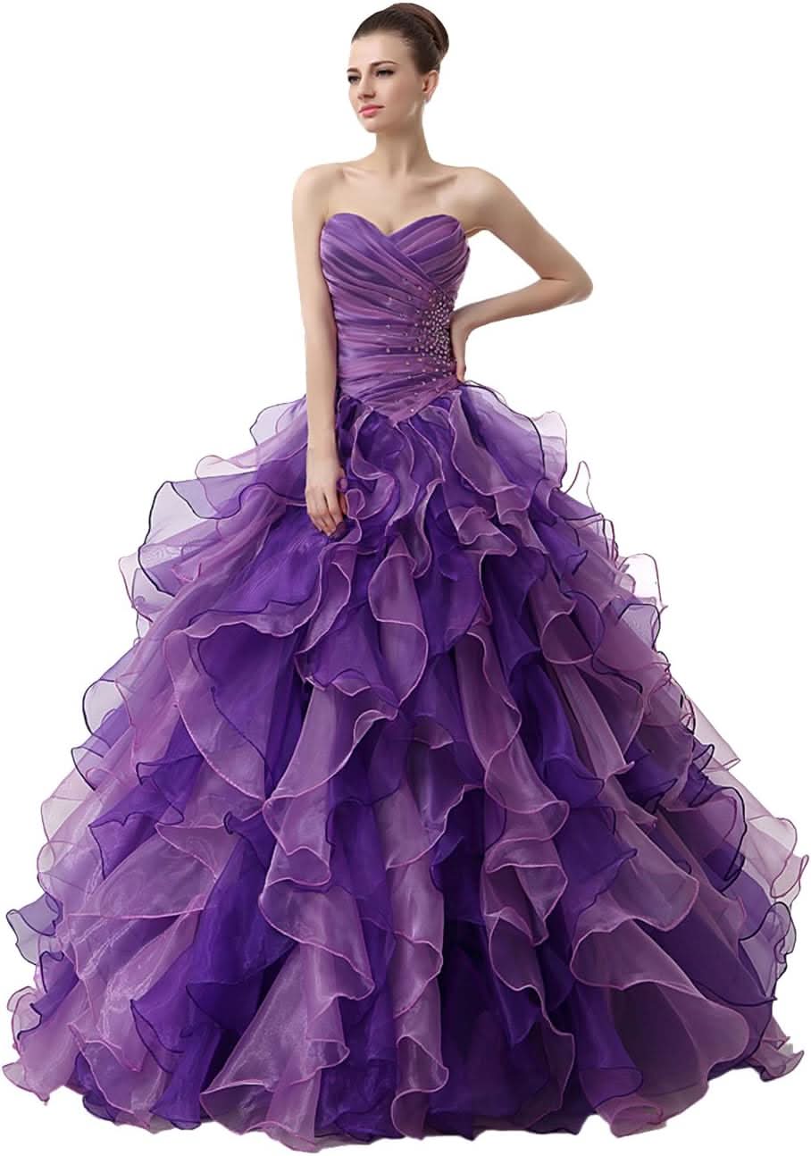 BMbride Women's Beading Sweetheart Ball Gown Tulle Layed Long Quinceanera Dress