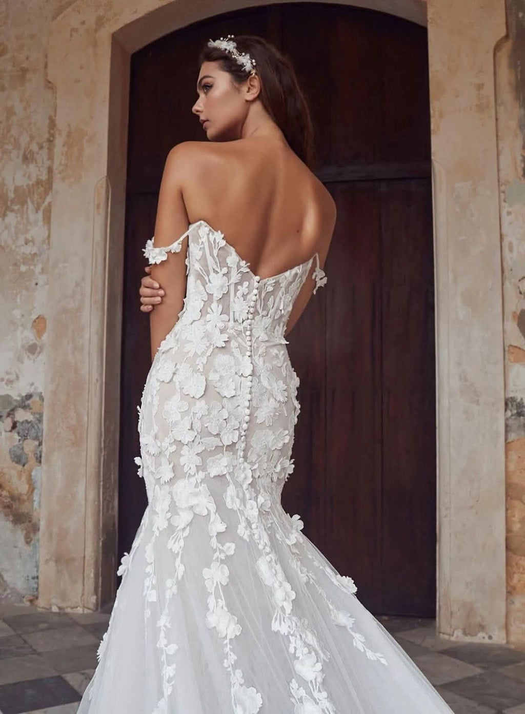 Loyeloy Women's Wedding Dresses for Bride 2025 Sexy V Neck Slit Lace Bridal Wedding Gowns for Bride YJ010