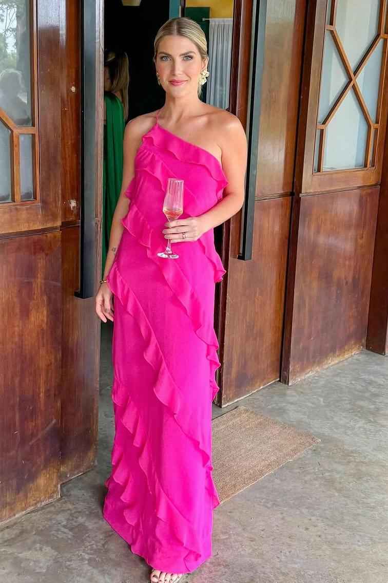 One Shoulder Sleeveless Long Mermaid Prom Dress With Ruffles