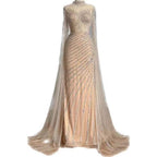 Green Luxury Long Sleeve Sequined Beaded Prom Dress 2024 BM bride