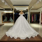 Gorgeous Off-the-Shoulder Long Ball Gown Wedding Dress with Sequins BM bride