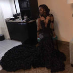 Glamorous Applique Embroidery Black Mermaid Floor Length Prom Dress