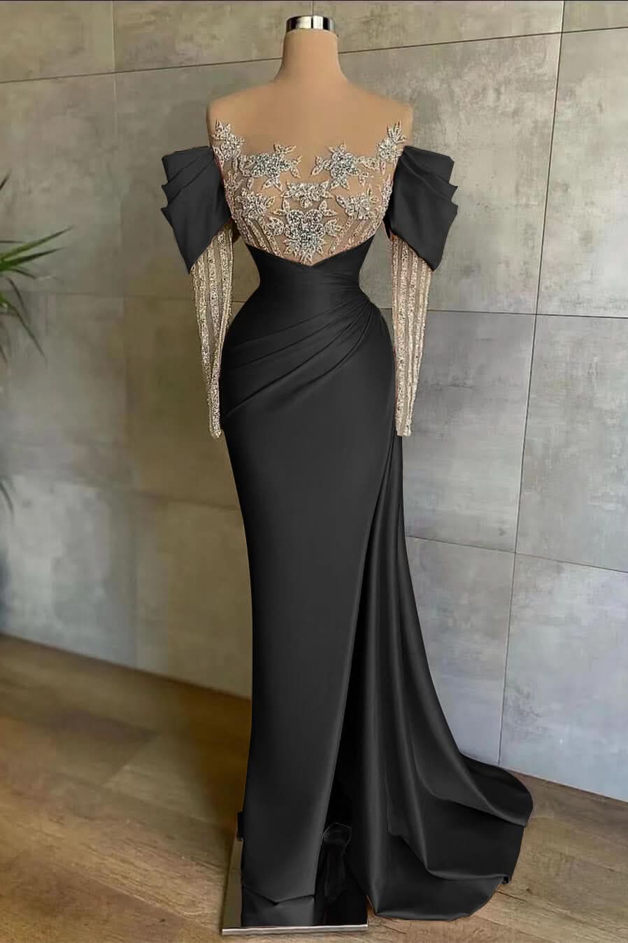 Pink Off-The-Shoulder Front Split Mermaid Prom Dress with Beadings and Appliques BM bride