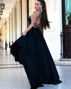 Dark Navy Spaghetti-Straps Evening Dress with Slit BM bride