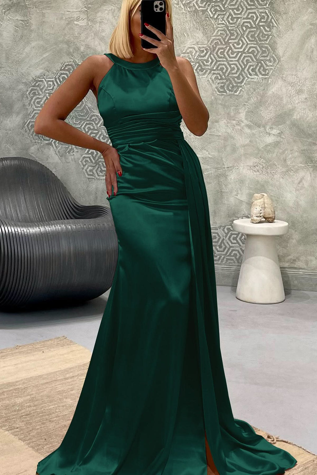 Elegant Jewel Strapless Mermaid Long Prom Dress with Pleats BM bride