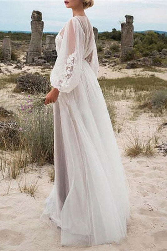 Bubble Sleeve Tulle Lace Wedding Dress BM bride