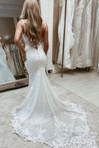 Sleeveless Bateau Mermaid Wedding Dress with Tulle Appliques BM bride