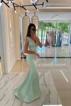 Amazing Mint Green Cap Sleeves Prom Dress Long with Buttons and Beads BM bride