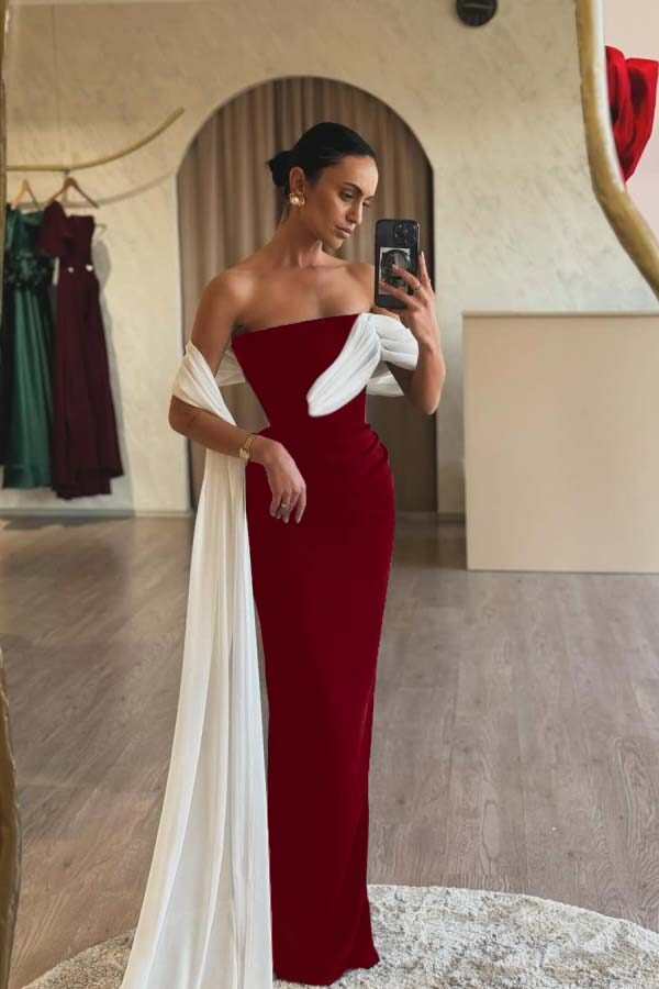 Strapless Sleeveless Mermaid Long Prom Dress With Ruffles Pleated
