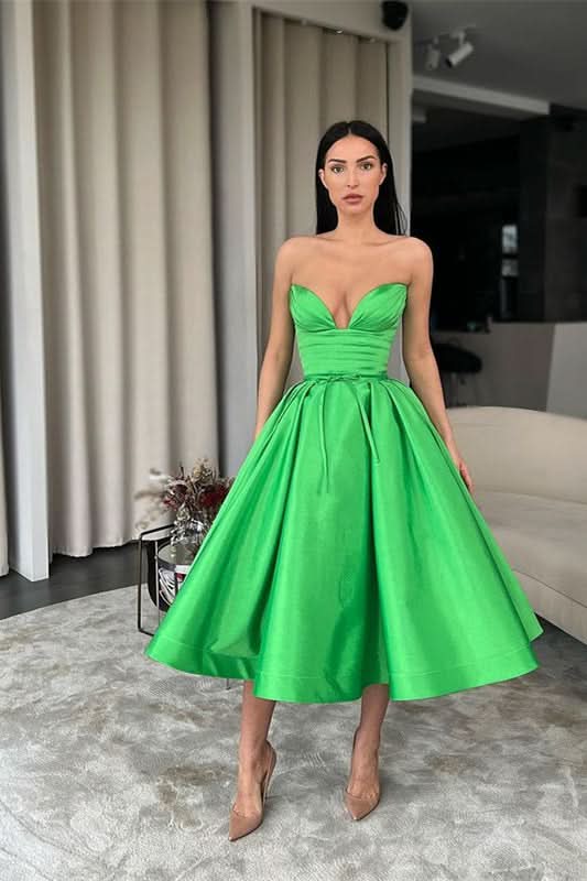Green Sweetheart A-Line Short Evening Dress with Pockets BM bride