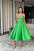 Green Sweetheart A-Line Short Evening Dress with Pockets BM bride
