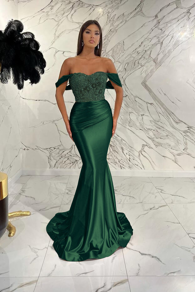 Gorgeous Off the Shoulder Mermaid Sequins Prom Dress With Beading Pleated BMBRIDE