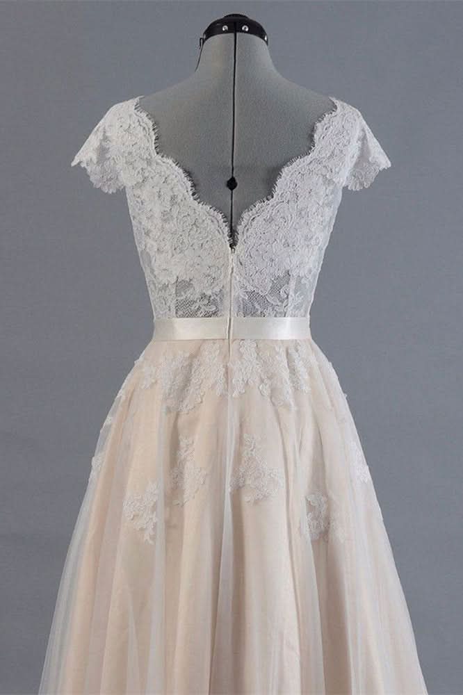Short Sleeve Lace Long Wedding Dress BM bride