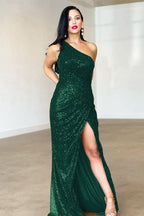 Burgundy One-Shoulder Split Mermaid Evening Dress with Backless BM bride