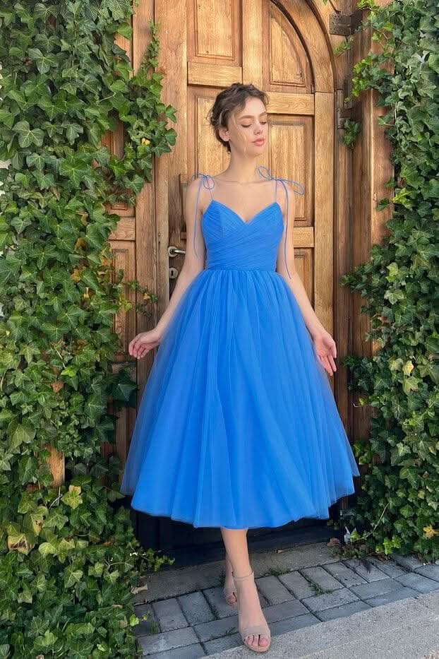 Elegant Blue Spaghetti-Straps Sweetheart Short Prom Dress BM bride