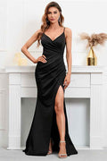 Black Spaghetti Strap Sleeveless  Mermaid Prom Dress Split Online