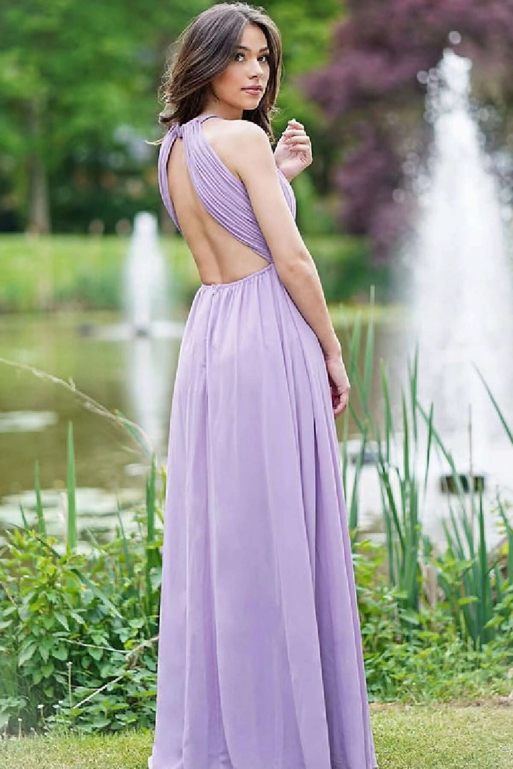 Elegant Lilac Halter Sleeveless A-Line Prom Dress with Open Back BM bride