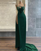 Black Spaghetti-Strap Mermaid Evening Dress with Beadings Sequins and Slit BM bride