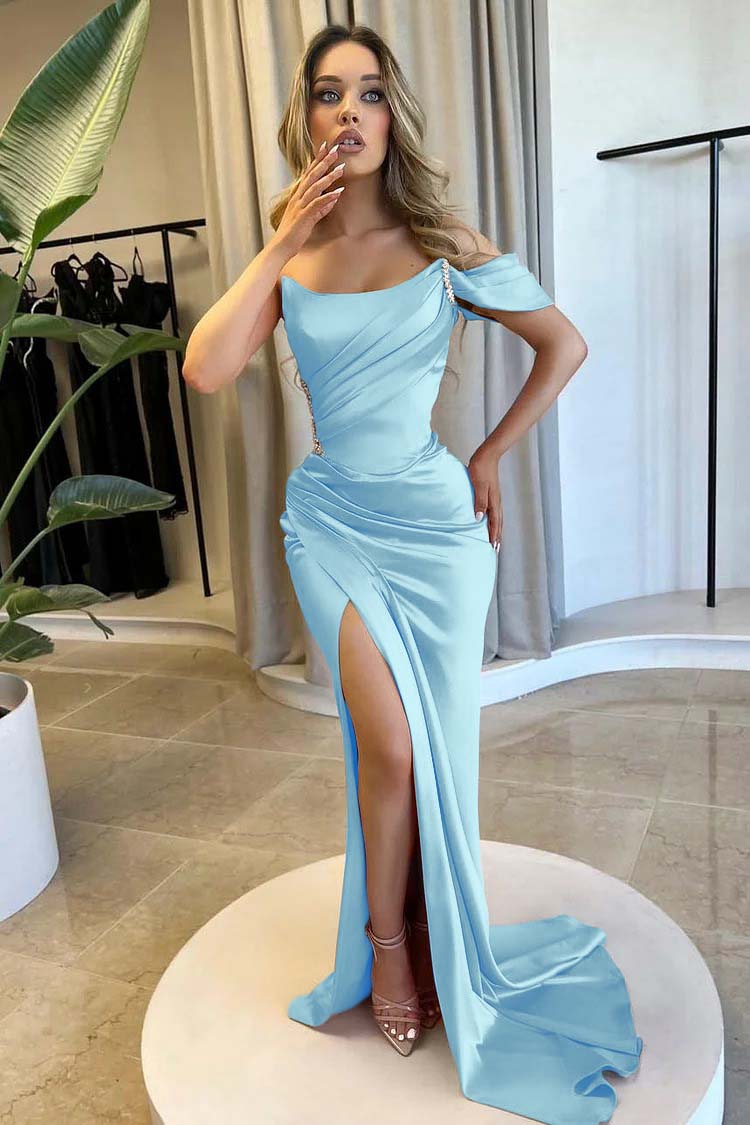 Strapless One Shoulder Long Mermaid Prom Dress With Split Beading BMBRIDE