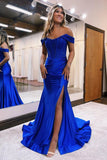 Elegant Sequins Off-The-Shoulder Evening Dress with Pleated Slit BM bride