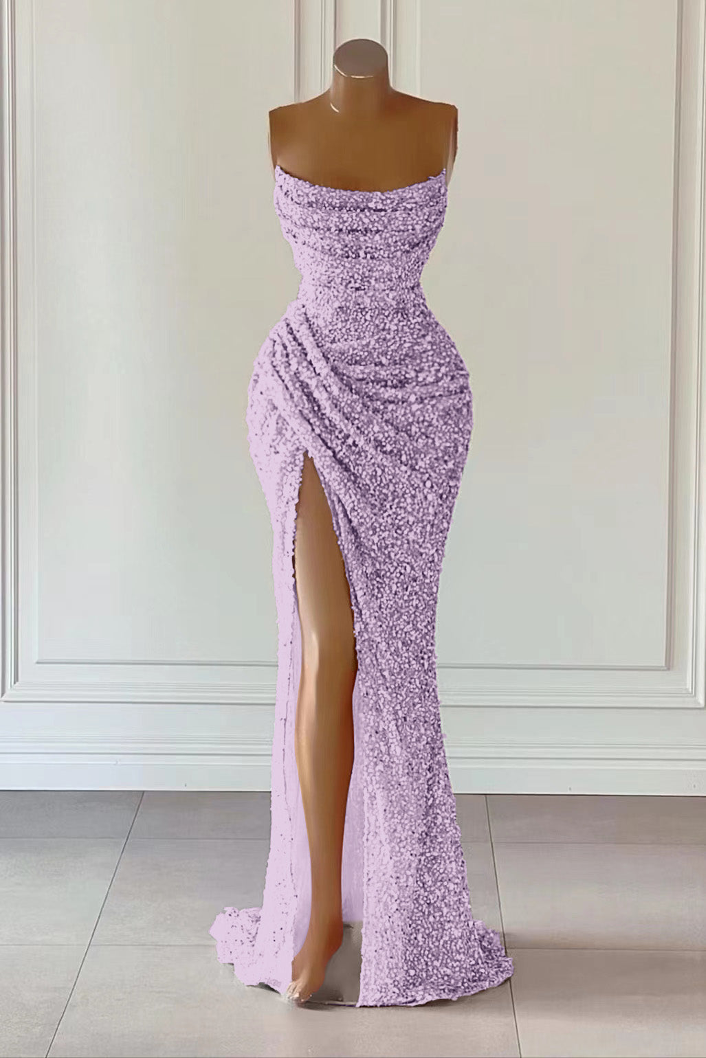Dusty Pink Sleeveless Mermaid Prom Dress Long Split With Sequins BMBRIDE