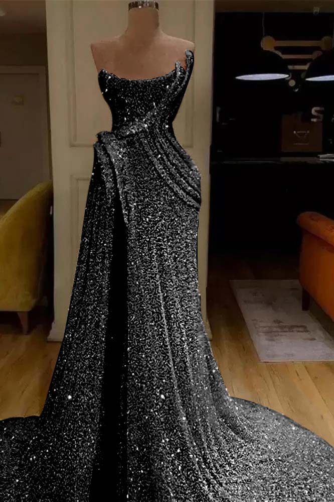 Sequin Strapless Sleeveless Long Mermaid Prom Dress With Split BMBRIDE