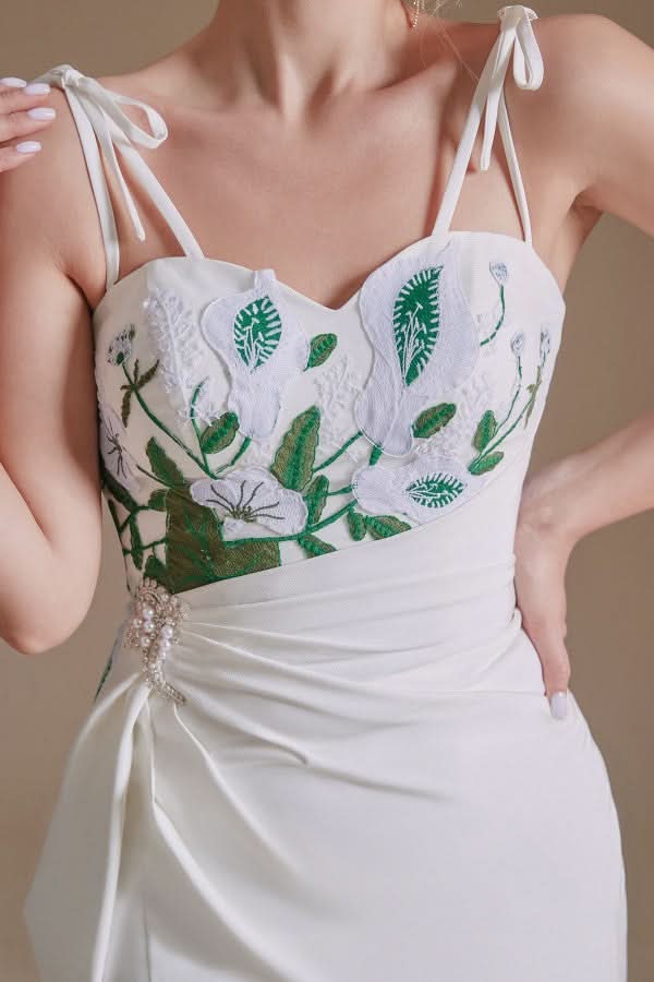 Gorgeous Satin Spaghetti Strap Open Back Long Mermaid Wedding Dress with Slit BM bride