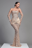Sequins Off-the-Shoulder Evening Dress with Half Sleeves BM bride