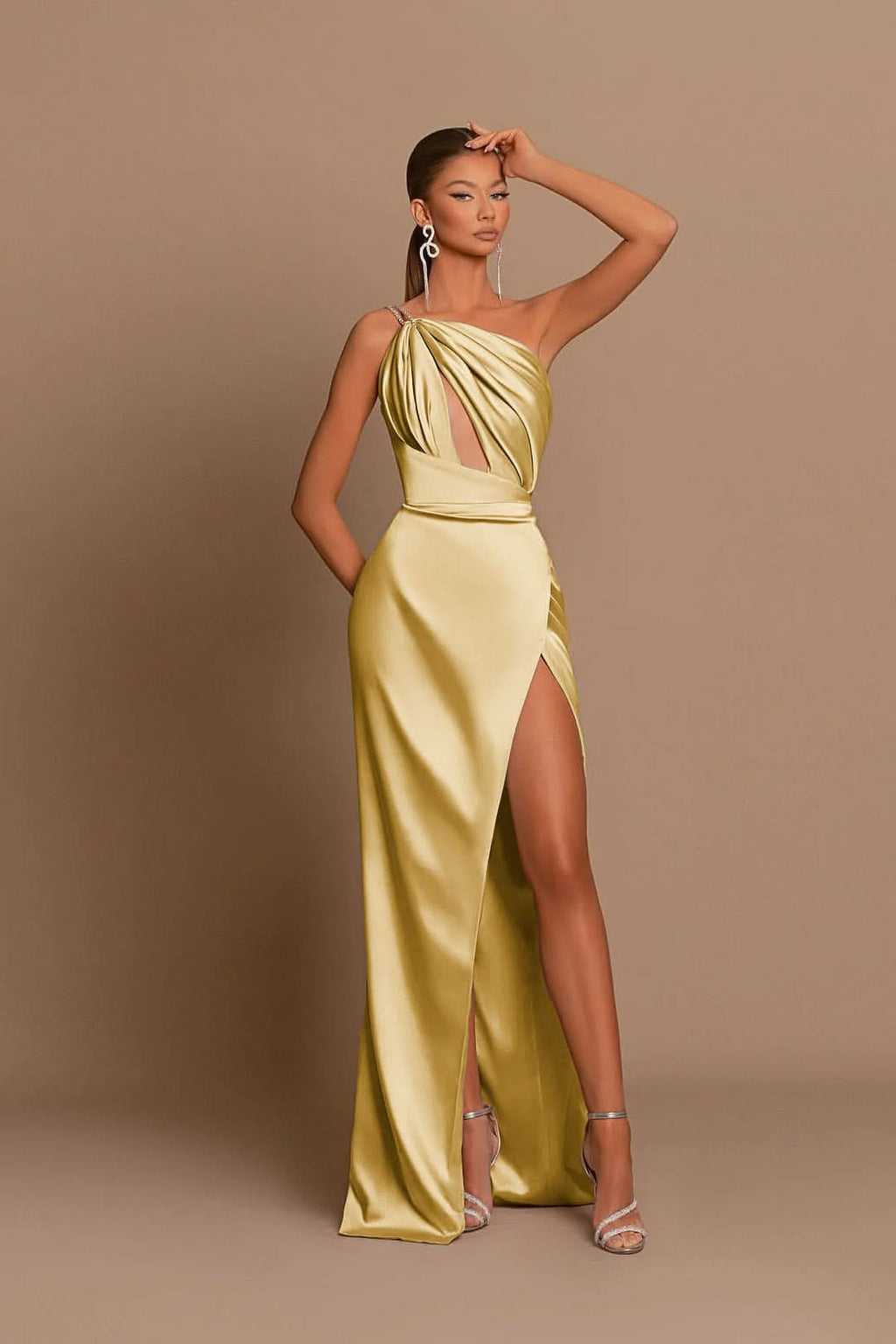 Charming Mauve Ball Gown One Shoulder Spaghetti Straps Skeleton with Slit BM bride