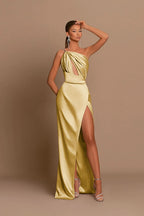 Charming Mauve Ball Gown One Shoulder Spaghetti Straps Skeleton with Slit BM bride