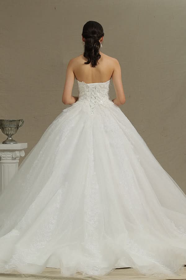 Off-the-Shoulder Sweetheart Ball Gown Wedding Dress with Lace Appliques BM bride
