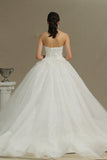 Off-the-Shoulder Sweetheart Ball Gown Wedding Dress with Lace Appliques BM bride