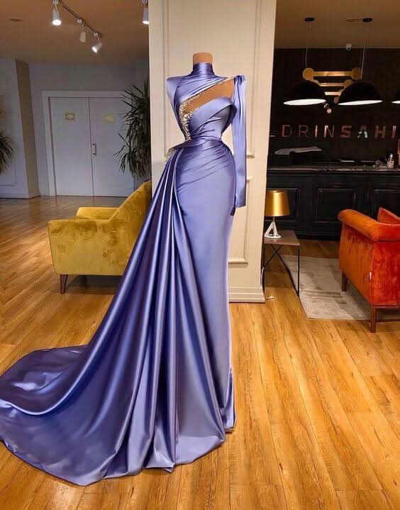 High Neck Long Sleeves Mermaid Prom Dress with Beadings and Ruffles BM bride