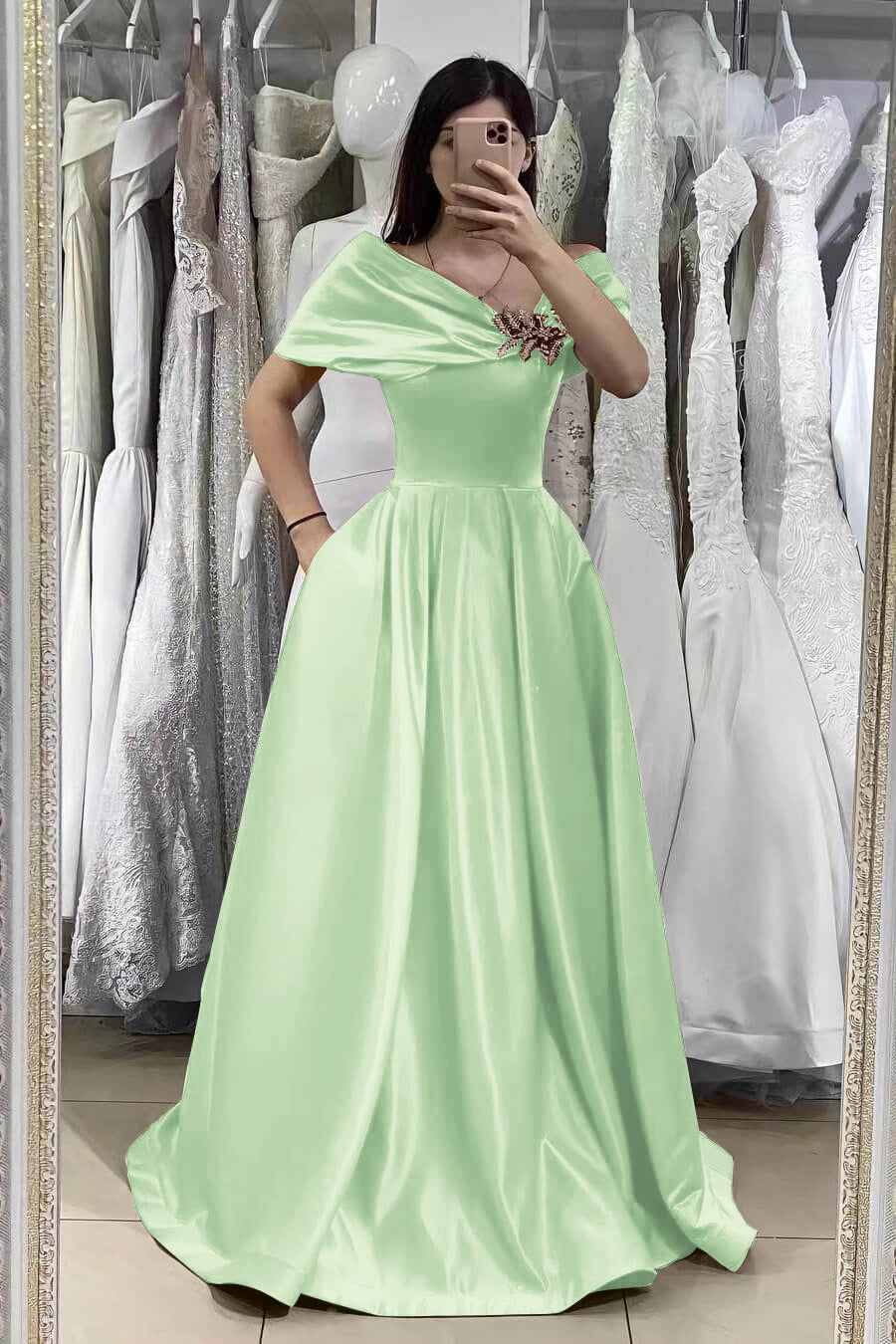 Gorgeous Fuchsia Off-The-Shoulder A-Line Prom Dress with Beadings Online BM bride