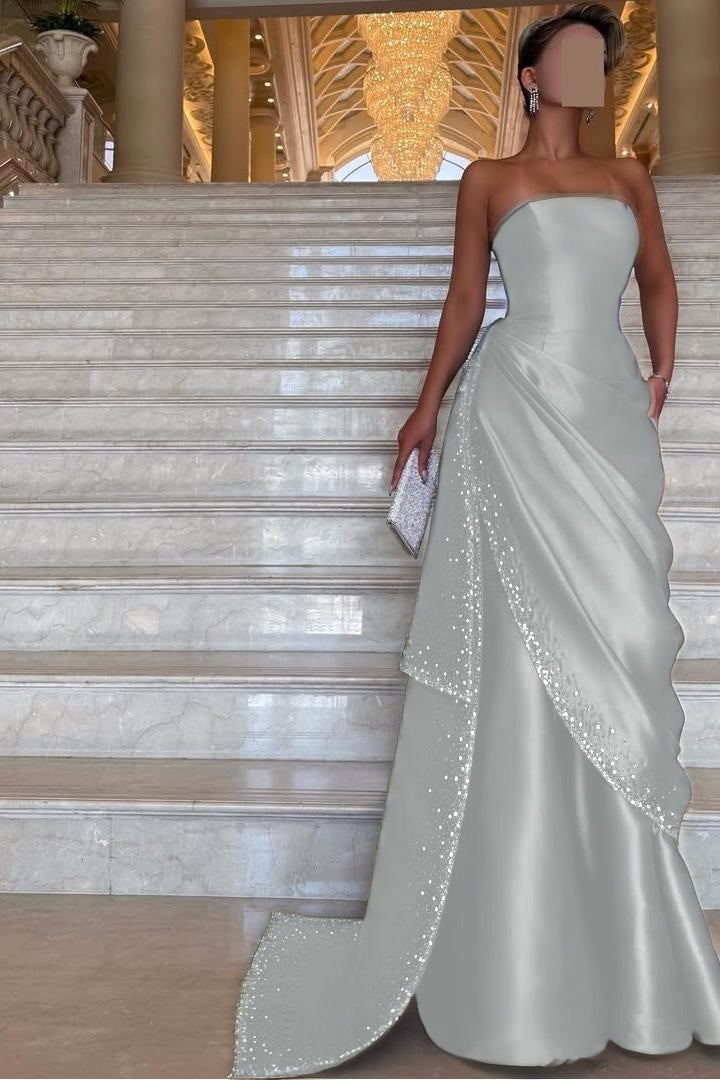 Chic Strapless Sleeveless Long Prom Dress With Pleated Beading BMBRIDE